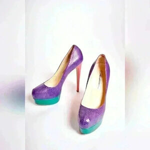 Insane BRIAN ATWOOD Purple Green Coral Watersnake  Miami 6" Pumps 38/39 Italy